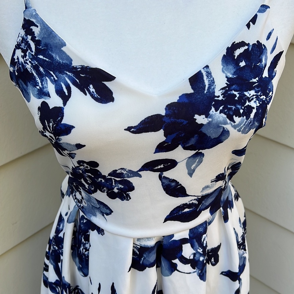 Monteau Blue White Floral Dress Spaghetti Strap Cottagecore Romantic Barbiecore - Picture 3 of 12